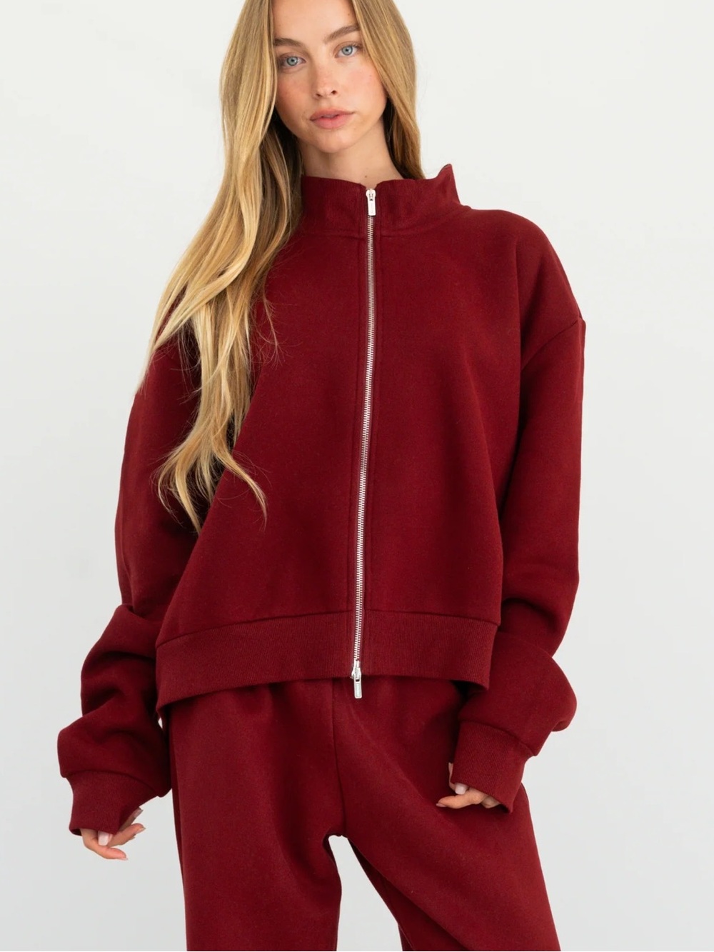 Parke back to school Zip Up Mockneck - maroon L/XL